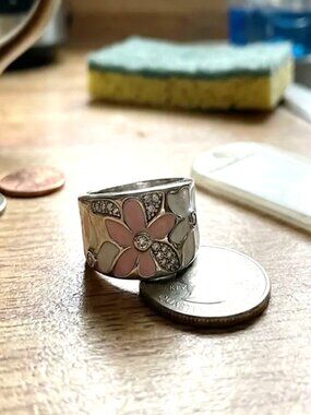 NWT -Whimsigoth, Elegant Enamel Flower Ring | Micro-Inlaid Rhinestones